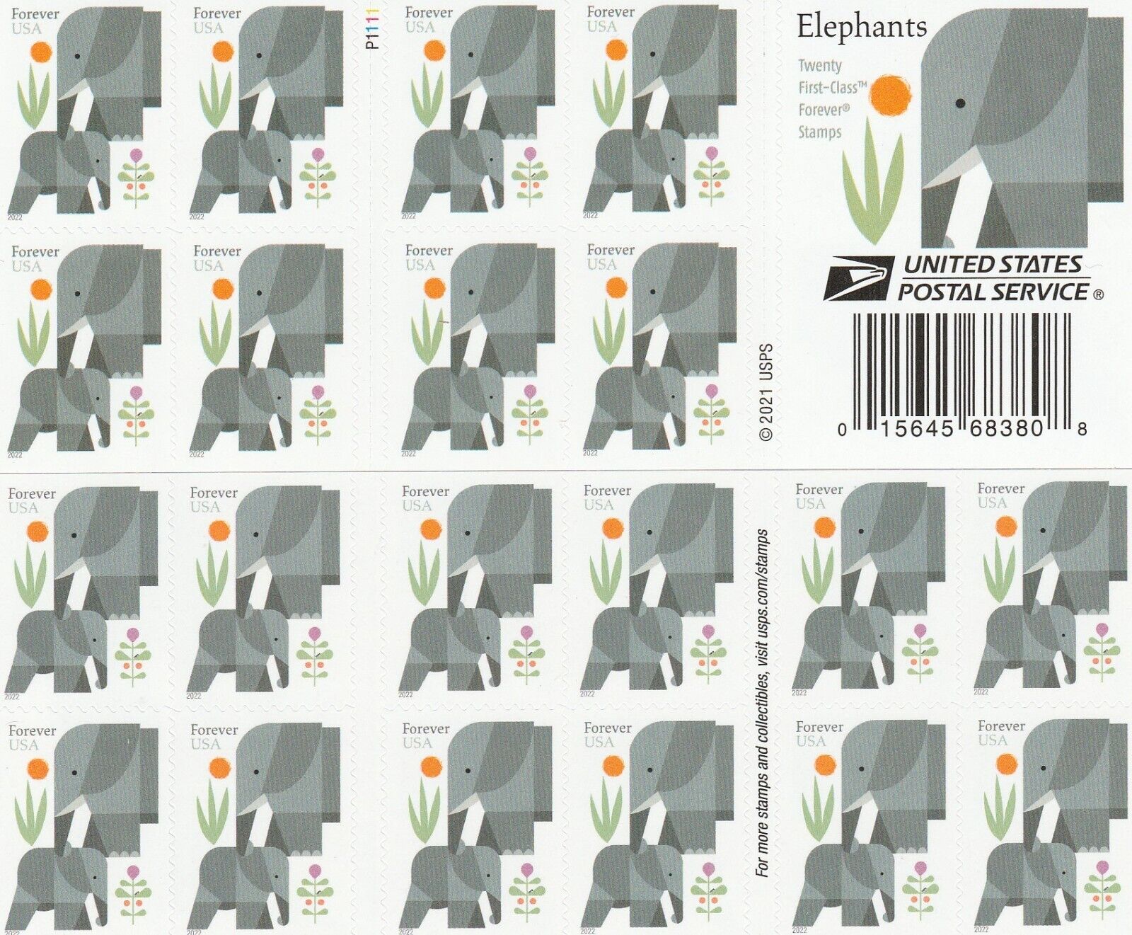 CARTOON ELEPHANTS STAR SELF-STICK - 1000 Forever Stamps